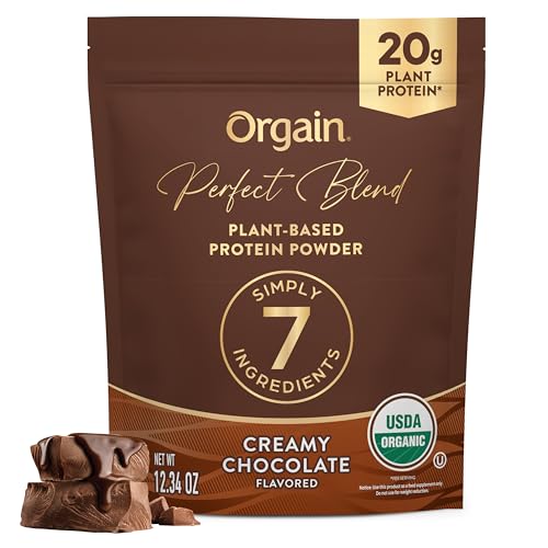 Image of Orgain Organic Vegan Perfect Blend Protein Powder, 20g Clean Plant Protein, 7 Ingredients, <1g Sugar, Gluten Free, Non-GMO; No Artificial Flavors, Stevia Extract, Dairy or Soy Ingredients- Chocolate