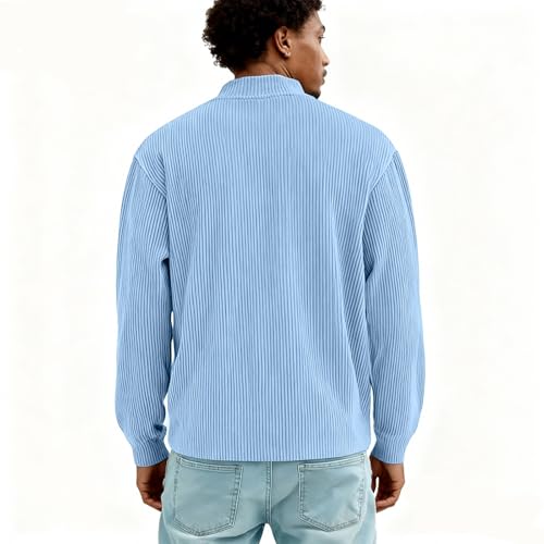 VLOYSR Sweat Homme sans Capuche 1/4 Zippé Pullover Décontracté À Col en Velours Côtelé Sweatshirt Automne Hiver Léger Et Chaud Sweatshirt Homme Bleu XL – vue 4