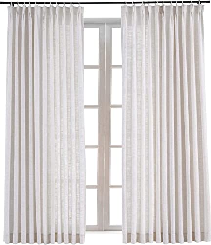 Twopages 150 W X 102 L Inch Pinch Pleat Darkening Drape Faux Linen Curtain Drapery Panel For Living Room Bedroom Meetingroom Club Theater Patio Door (1 Panel),Beige White #TOP23