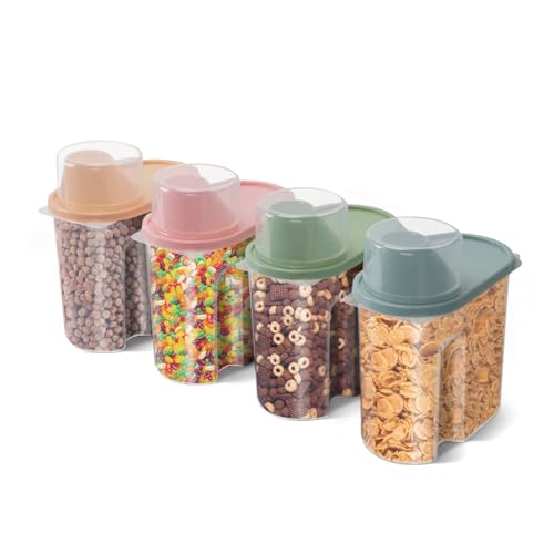 CROWNSHOP 4 Pieces 2.2L Cereal Container Storage Set Kitchen Airtight Container Storage Box with Pour Spout and Measuring Cup Dry Food Dispenser Containers (1.9L)