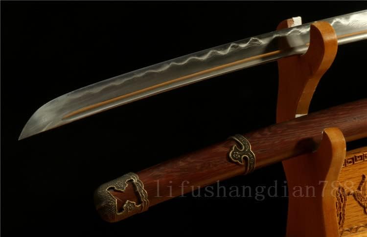 Damascus Folded Steel Clay Tempered Handmade Japanese Samurai Katana Sword Real Leather Rope