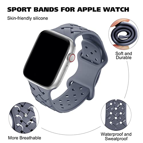 Image of Silicone Braided Weave Bands Compatible with Apple Watch 38mm 40mm 41mm 42mm 44mm 46mm 45mm 49mm, Replacement Sport Breathable Strap for iWatch Series 11 /10 /9 /8 /7 /6 /5 /4 /3 /2 /1 Ultra SE Women Men, Blue Gray