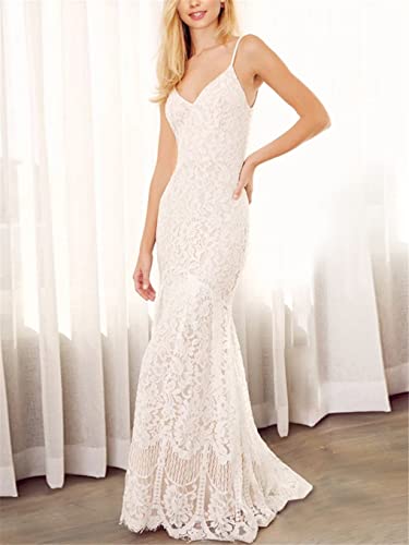 Robe longue d'été dos nu en dentelle blanche fluide taille L - 2