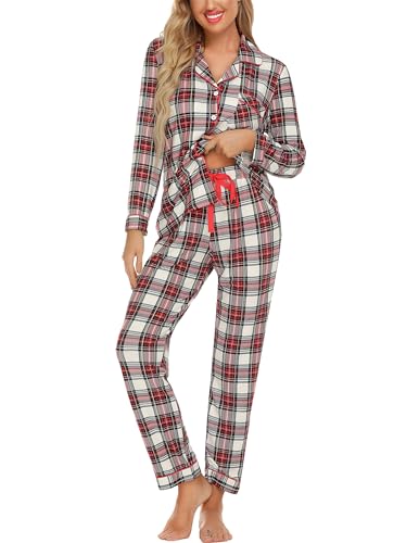 Image of Pjmlifecoco Pajamas Set Long Sleeve Womens Button Down Sleepwear Two Piece Nightwear Soft Pj Lounge Sets S-XXL
