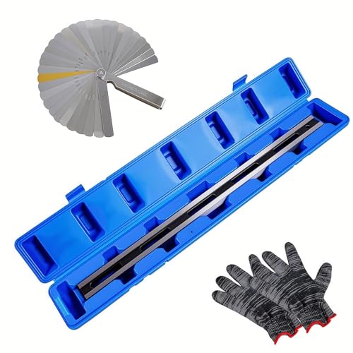 24 in Machinist Precision Steel Straight Edge Tool, Straight Edge Flat with Complimentary Feeler, Gloves, Plastic Box, Cylinder Head Straight Ruler for Checking Cylinder Heads and Engine Blocks