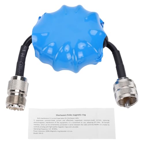 Jeffergarden Anillo Magnético de Estrangulador de Modo Común 1,8-30MHz 1: Bobina de Estrangulador de Onda Corta Balun HF de Corriente con Conector M Macho a M Hembra para Transceptor de