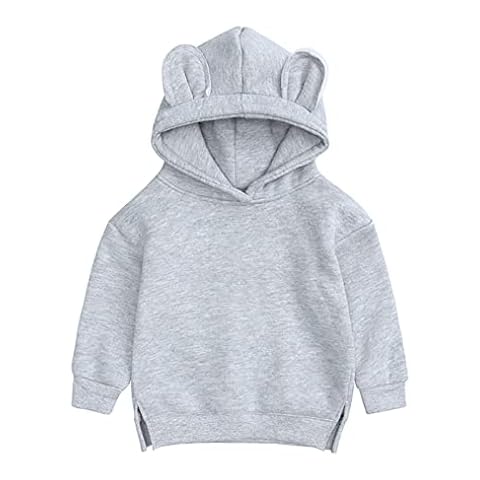 Yeahdor Mädchen Kapuzenpullover Baby Langarm Sweatshirt Hoodie Baumwolle Pullover Herbst Winter Warm Pulli Bluse Freizeit Tops Outwear Grau 74-80 Cover