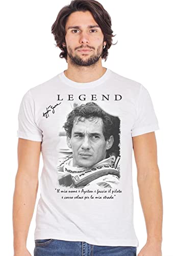 Generico The Legend Ayrton Senna mit Ihrer Firma Art. 11001 T-Shirt Urban Men 100% Baumwolle geflammt BS Weiß XL