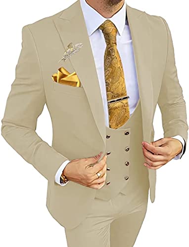 Mens 3 Piece Suits Double Breasted Prom Regular Fit Tuxedos Suit Wedding Grooms One Button Blazer Jacket Vest Pants Set 5