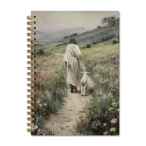 DEQSX Christian Jesus Spiral Notebook, Prayer Journal for Women, Jesus and Lamb Bible Journaling Notebooks for Note Taking, Christian Gifts for Women Men, 5.5x8.3 Inch