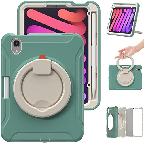 Coque iPad mini 7 et 6 antichoc pour enfant avec support pivotant et poignée vert émeraude
