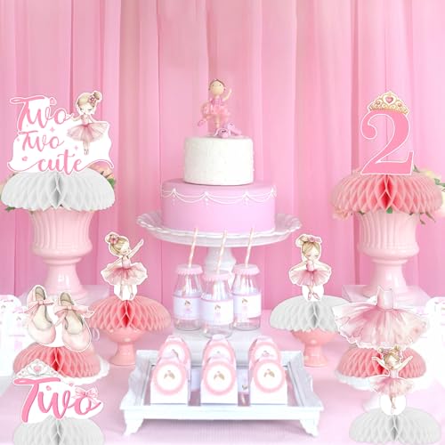 8 centros de mesa de ballet para 2º cumpleaños con diseño de tutú rosa 2