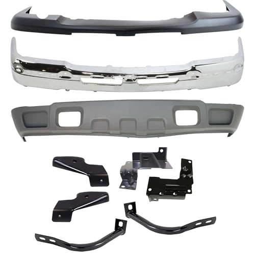 Garage-Pro Front Bumper Replacement Kit w/Bracket For 2006 Chevy Silverado 1500 Base Hybrid LS 2003-2006 Chrome Steel For Models Without Body Cladding For Models with Tow Hooks Without Fog Lights