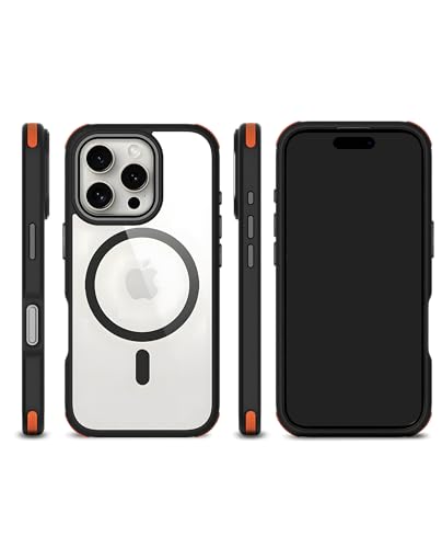 Image of DailyObjects Polycarbonate Case for iPhone 16 Pro Compatible with Mag-Safe Wireless Charging | Orange Hybrid Magnetic Armour Slim Shockproof Back Cover