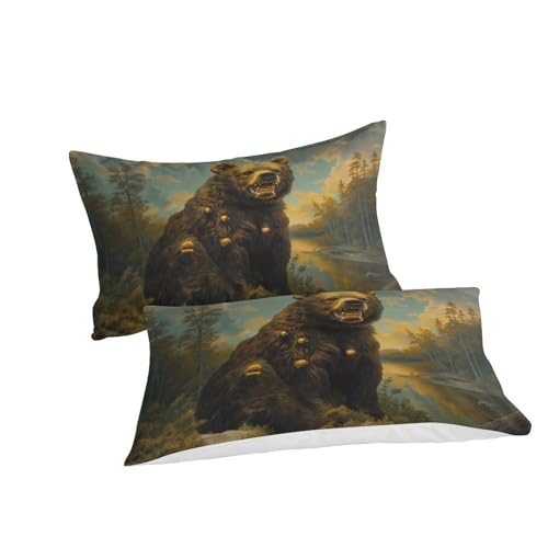 Housse de couette ours 3D parure de lit anti-glisse avec zip pour enfants et ados - 3