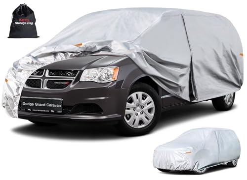 Image of Kayme 6 Layers Hatchback Car Cover Custom Fit for Dodge Grand Caravan (1996-2020), Waterproof All Weather for Automobiles,Rain Sun UV Protection.Silver