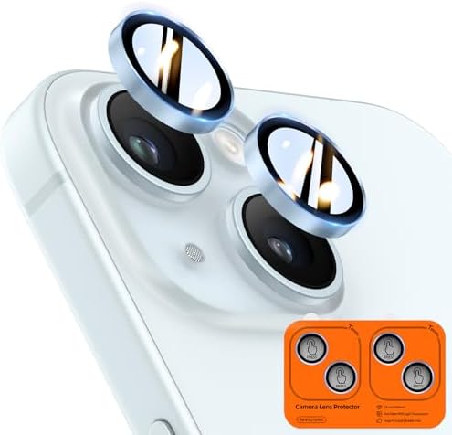 TOCOL für iPhone 15 Kameraschutz, 2 Sets, Hellblau | Einfache Montage, Ultra HD Camera Cover, 9H Stoßfest Kratzfest, Hüllenkompatibel, Kameraschutz für iPhone 15 / 15 Plus