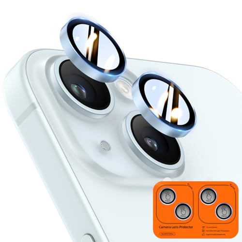 Image of TOCOL Camera Lens Protector for iPhone 15 / iPhone 15 Plus Tempered Glass HD Individual Scratch Resistant Camera Cover Accessories Case Friendly 2 Pack(Light Blue)