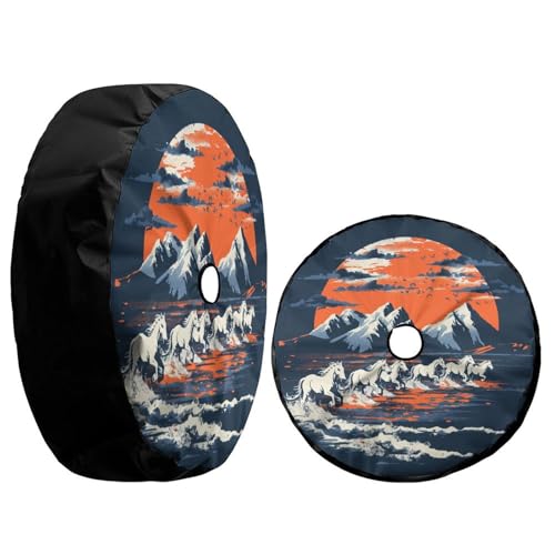 Image of Delerain Spare Tire Cover with Backup Camera Hole White Broncos Horses Sunset Wheel Covers Sun Protection Waterproof for Truck RV Trailer SUV and Many Vehicle (14 Inch for Diameter 23 inch-27 inch)