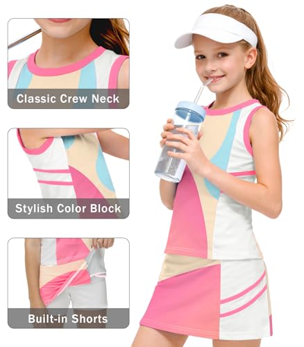 Image of AOBUTE Girls Tennis Golf Outfit Tank Top and Skirt with Shorts Set 4-12 Years