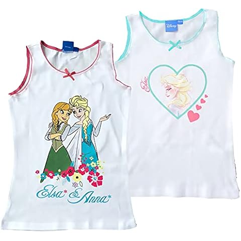 Coole-Fun-T-Shirts 2 vests set for girls in the style of Frozen Anna + Elsa completely unfrozen white Oeko-Tex 100, White, 134 cm/140 cm Cover
