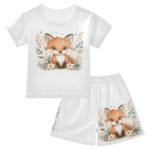 Cute Fox Floral Ivory Pajama Set Short Sleeve Nightwear Soft Clothes Set Summer Pajamas Cotton 5Y