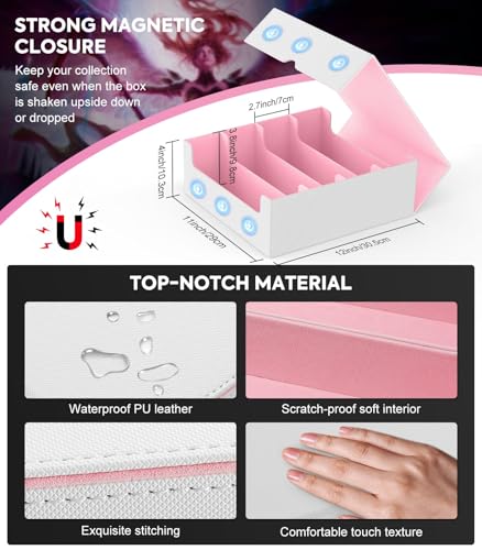 Image of MoKo Trading Card Storage Box, 3000+ MTG Deck Box with 24 Colorful Dividers & 4 Card Supporters, Commander Card Deck Case Fits for Magic Game Cards, YugiOh, TCG, PTG and Sport Cards, White+Pink