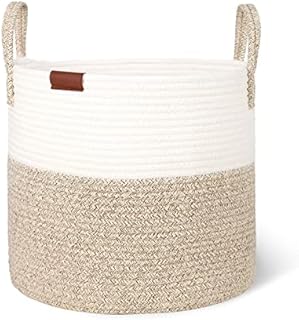 Wintao Cotton Rope Laundry Basket, Woven Storage Basket Toy Storage Blanket Organiser Nursery Hamper Baby Washing Basket Grey D38xH36cm