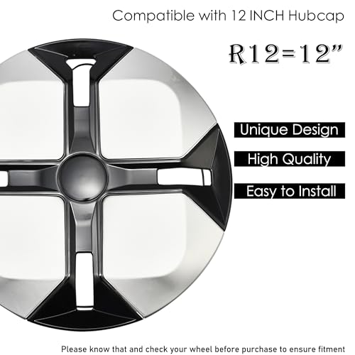 Image of Cross Silver with Black Hubcap Wheel Cover Replacement Kit 12 inch Hub Caps Wheel Rim Cover Car Exterior Accessories Pack of 4, 12 inches