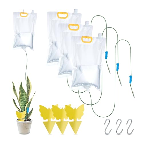 Relaxdays Tropfbewässerungsbeutel mit Gelbstickern 4er Set Pflanzen Infusionsbeutel 3 5 l Bewässerungssystem bunt