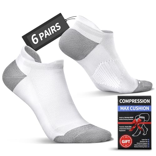 6 Pairs Cushioned No Show Tab Socks - Compression Low Cut Ankle Socks, Anti-Blister & Wicking for Athletic Running