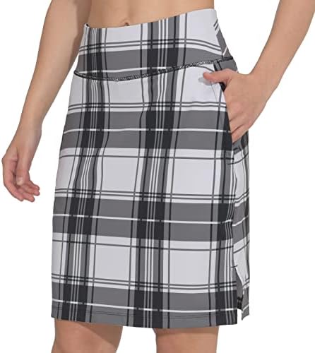MakyeAme Women's 20" Knee Length Golf Skorts Skirts Casual Athletic Tennis Modest Skirts High Waist with Pockets UPF50+, Plaid Print S