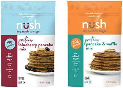 High Protein Healthy Pancake Mix by Nush Foods (Mixed) | Original and Blueberry Protein Pancake Mix – (2 Pack) - Gluten Free, Grain Free Snacks, Paleo Pancake, High Omega 3, Diabetic Friendly, Maximum Muscle Gain Pancakes, Waffle Mix