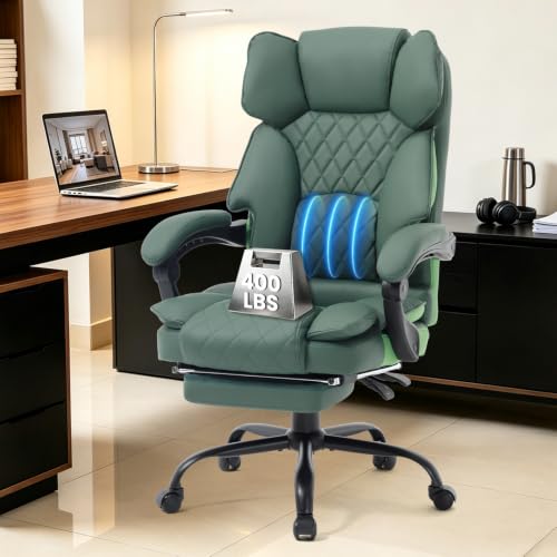 Image of Big Tall Reclining Office Chair with Footrest, Green