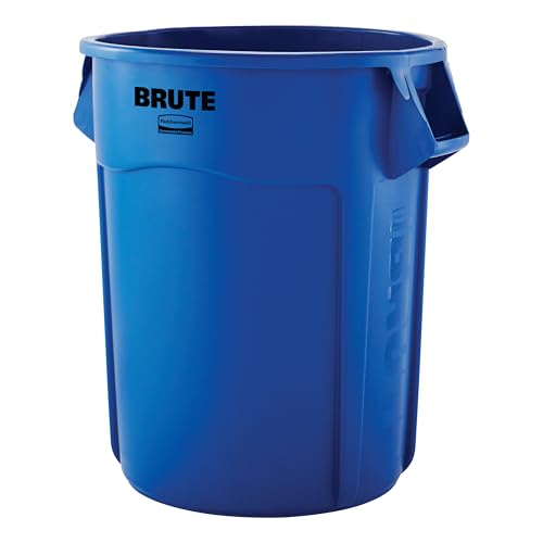 Image of Rubbermaid Commercial Products BRUTE Heavy-Duty Round Trash /Garbage Can with Venting Channels, 55-Gallon, Blue, Waste Container for Landscapers /Construction /Restaurants /Offices /Warehouses