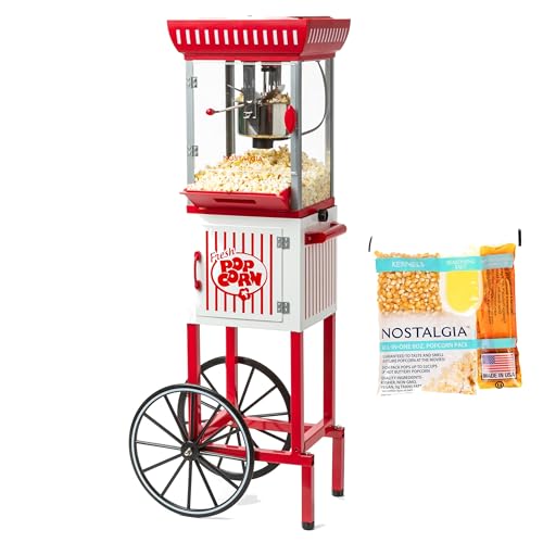 Nostalgia Red/White Vintage Popcorn Maker Machine - 2.5 Oz Kettle Makes Up to 10 Cups - Includes 24 4-Ounce Popcorn All-In-One Packs