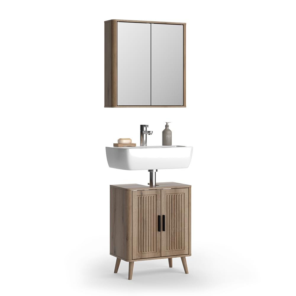 Vicco Badmöbel-Set Skara, Eiche, 48 cm, besteht aus Badspiegel und Waschbeckenunterschrank