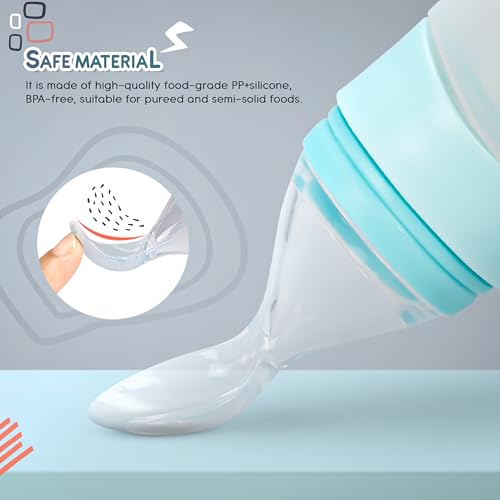 Image of BAYBEE Baby Silicone Food Feeder | Bpa Free & Leak Proof Soft Spoon Feeding for Babies, Infants | Anti-Colic Semi-Solid Squeezy Food Feeder Bottle for Baby 6 to 12 Months (200 ml, Aqua)