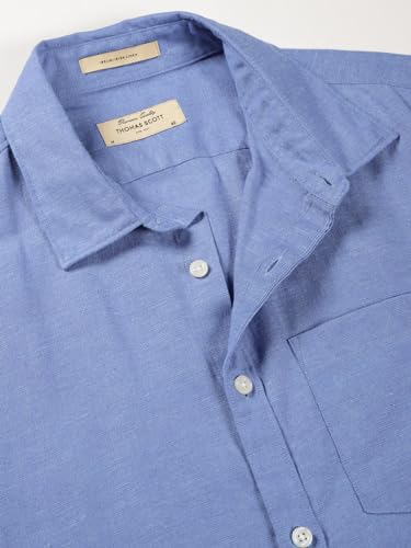 Image of Thomas Scott Men's | Solid | Linen Blend | Slim Fit | Short Sleeve | Spread Collar | Casual |Shirts for Men