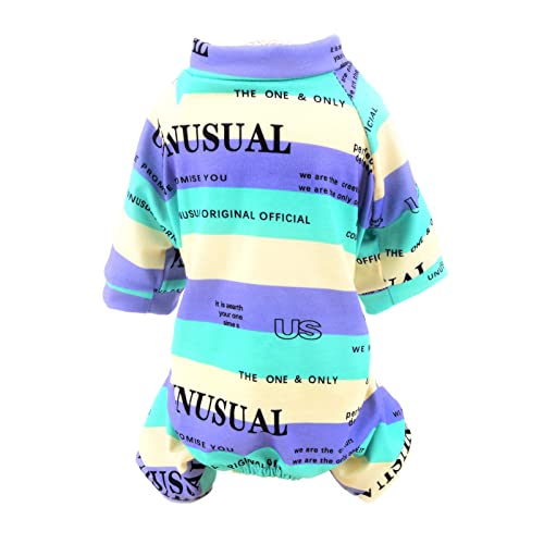 SMALLLEE_LUCKY_STORE Haustierkleidung, Mehrfarbig, gestreift, Baumwolle, Pyjama für kleine und mittelgroße Hunde Katzen, Schlafanzug, Overall, Nachtwäsche, Outfits für Yorkie Chihuahua, Grün, M