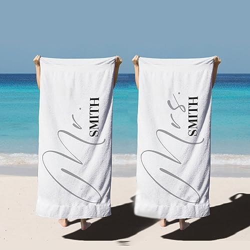 Custom Mr. & Mrs Beach Towel, Personalized Beach Towels for