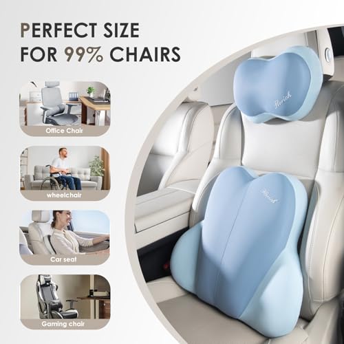 Image of FLORICH Lumbar Support with Car headrest Back Pillow for Chairs Headrest Pillow for Car Ergonomic Ultrathick Memory Foam Back Pillow for Office Chair (Blue)