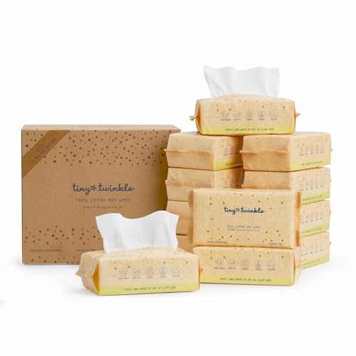 Image of Tiny Twinkle 100% Cotton Dry Wipes for Baby | 960 Count | Use Wet or Dry | Scent Free (Fragrance-Free), Hypoallergenic & Chlorine-Free | Ultra Soft, Strong & Gentle for Sensitive Skin