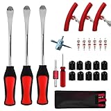 BTtime タイヤレバー 25点セット ステンレス製 自転車 バイク タイヤ ホイール 脱着 交換 専用工具 車修理ツールキット 3本リムプロテクター 3個ヤレバー 6点バルブコア 10個バルブキャップ 1点多機能バルブコアレンチ 2個バルブコア取り外し工具 収納袋付き バイク用