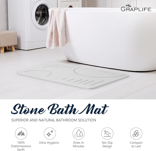 Image of SUTERA Rubber- Stone Bath Mat, Diatomaceous Earth Shower Rectangular Shape Mat, Non-Slip Super Absorbent Quick Drying Bathroom Floor Mat, Natural, Easy to Clean (Light White D Sharpe)