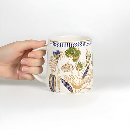 Image of miah decor Cafe Flora Collection Handcrafted Ceramic Coffee Cups Set of 4 | 250 ml Floral Tea & Coffee Mugs | Earthy Floral Design | Microwave & Dishwasher Safe