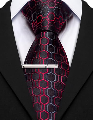 Image of Barry.Wang Mens 6 PCS Ties Silk Striped Paisley Check Floral Necktie Silky Woven Wedding Business Party Ties 3.34 inch