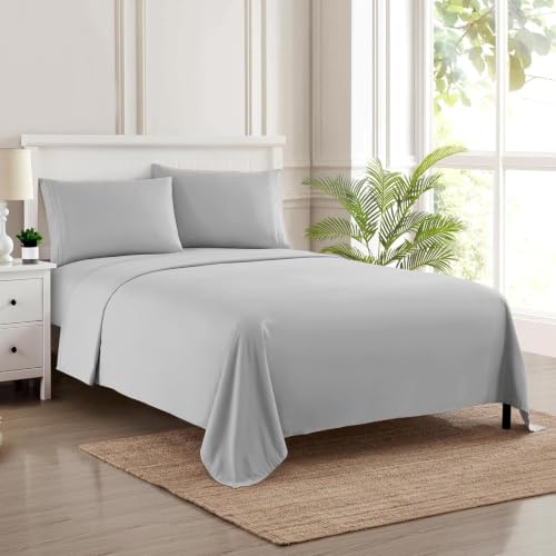 Image of Full XL Sheet Set - Breathable Luxury Sheets, 5 Inches Longer Than Full for Extra-Long Mattresses - Full Elastic & Secure Corner Straps Built in - 1800 Supreme Collection Deep Pocket Bedding, Silver