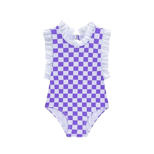 Image of LIZENS Girls One Piece Swimsuit Stylish Ruffled Plaid Swimwear for Kids