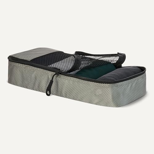 Image of Amazon Essentials 4-Piece Slim Packing Cubes, Travel Accessories Set, Luggage Organizer, Suitcase Organizer with Double Zipper, Mesh Top, Space-Saving, Gray (Previously Amazon Basics)
